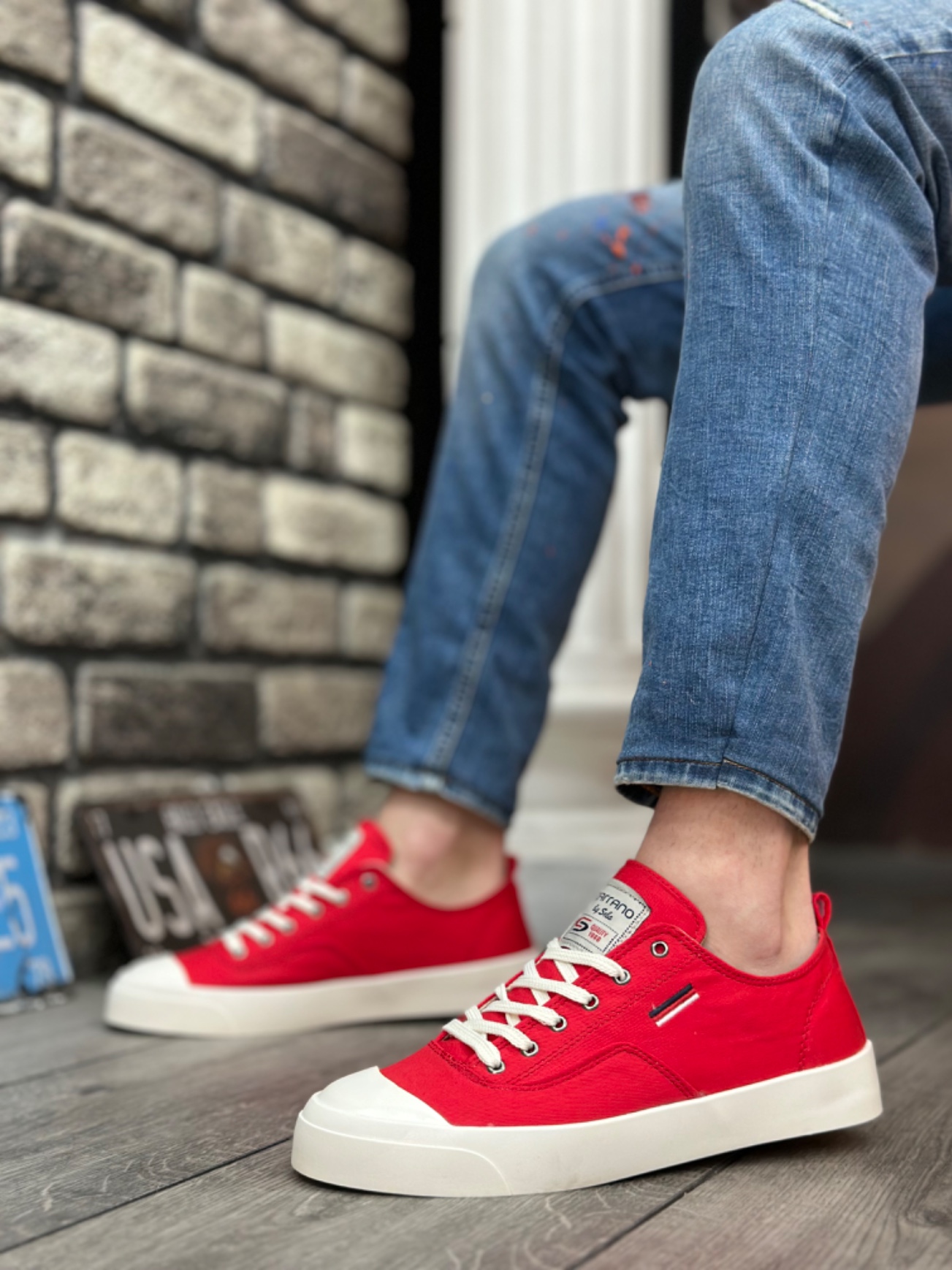 Boa BA0223 Erkek Günlük Ayakkabı Kırmızı Keten