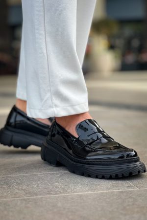 Solaress CH2417 Erkek Rugan Loafer Siyah